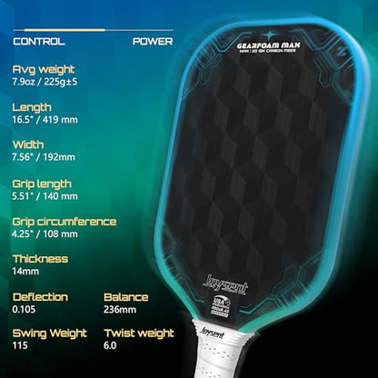 3D-T700-18K Carbon Fiber Pickleball Paddle with 14mm Foam Core, USAPA Approved Premium Pickle Ball Racket Set with Enhanced Spin, Balance Control & Power, Gearfoam Max - color: Blue-Green