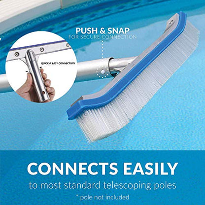 Swimming Pool Wall & Tile Brush,18" Heavy Duty Vinyl Polished Aluminum Back Cleaning Brush Head Designed for Cleans Walls, Tiles & Floors, Nylon Bristles Brush Head with EZ Clips (Pole not Included) - color: White