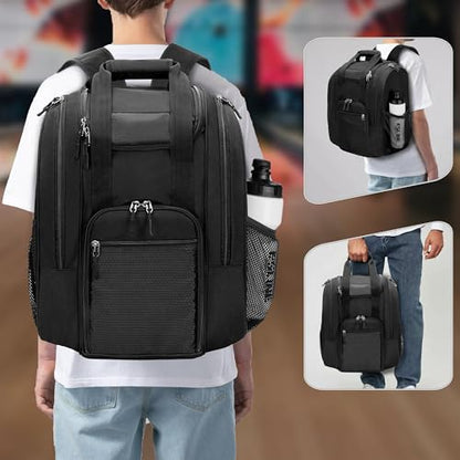 DSLEAF Bowling Ball Backpack With Side Shoe Pocket for US Mens 16, Large Capacity Bag for 1 Ball and Shoes