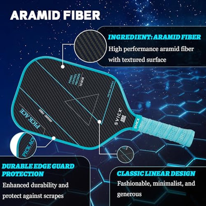 Carbon Fiber Pickleball Paddle 16mm – Professional Pickleball Paddles with Superior Control, Power & Spin – Extended Handle for Two-Handed Grip, USAPA Approved - color: Teal Green