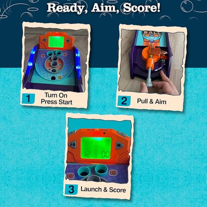 Alley Ball Game — Electronic Roll & Score Tabletop Arcade, Auto Scoring with Lights & Sound, Pull-Handle Launcher — 1-2 Players, Mini Arcade Game for Kids - style: Alley Ball
