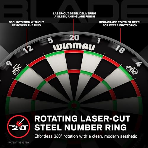 WINMAU Professional Bristle Dartboard - PDC Tournament Board with Official Tournament Specifications - Available in Blade 6 Single, Dual, Triple Core & Blade X Generations