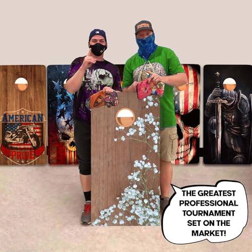 Wood Grain Series - Premium Cornhole Boards w Cupholders and a Handle - Includes 2 Regulation 4' x 2' Cornhole Boards w Premium Birch Plywood and 8 Cornhole Bags - style: 1183
