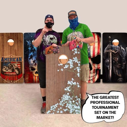 Wood Grain Series - Premium Cornhole Boards w Cupholders and a Handle - Includes 2 Regulation 4' x 2' Cornhole Boards w Premium Birch Plywood and 8 Cornhole Bags - style: 1183