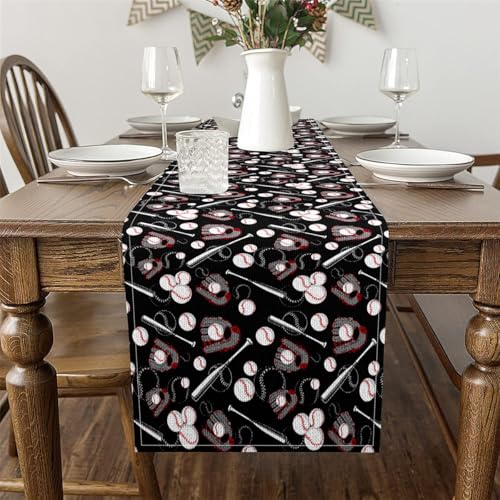 Feelyou Kids Baseball Table Runner, 13"x 71" Sports Theme Table Runners for Table Dresser Runner Cartoon Ball Game for Dinning Kitchen Party Holidays Home Decoration - size: 13" x 72"
