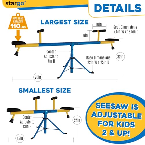 Stargo Swivel Teeter Totter Indoor for Toddlers Age 2-5, 360 Seesaw Frame Expands for Kids Outdoors for Ages 4 5 6 7 8 9 10, Outside Toys Playground Equipment