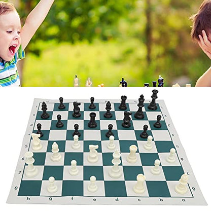 Chess Checkers Set, 42x42cm Portable Travel Board Games Folding Rubber Chessboard 32 Chess Pieces Set with Storage Bag for Adults Competition