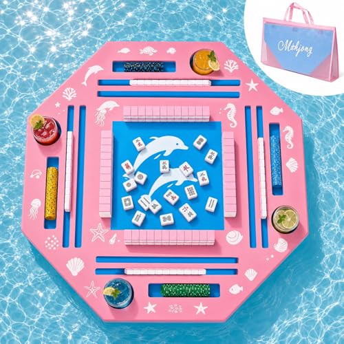 36" Foldable Floating Mahjong Table for Pool, Waterproof Floating Card & Game Table for Poker, Dominoes and Card Games, Portable Pool Party Table with Storage Bag for Family Game Nights, Blue - color: Pink