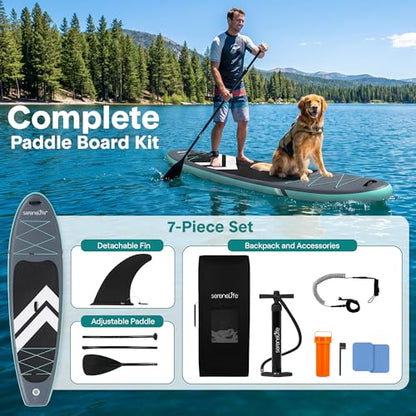 SereneLife 10’6” Inflatable Stand Up Paddle Board with Premium SUP Accessories - 32” Wide Stable Design with Non-Slip EVA Deck Pad, for Youth and Adults, 350 lbs. Capacity - color: White