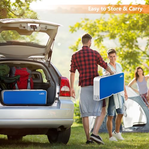 VINGLI 4Ft Portable Folding Picnic Table Camping Table Foldable Set with 4 Seats with Umbrella Hole Suitcase Card Table-220 Lbs Support Aluminum Frame, Plastic RV Tabletop for Yard, Travel-Green - color: Blue