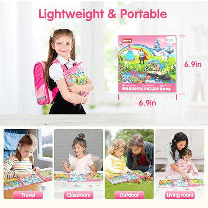 SYNARRY Unicorn Princess Mermaid Magnetic Puzzles for Toddlers 3-5, 36 Pieces Travel Puzzles for Kids Ages 4-8, Easter Basket Stuffers Gifts for Kids, Car Airplane Road Trip Activities Toys - style: Princess Mermaid