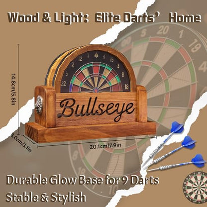 CoolGift Mart Light Up Dart Stand, Wooden Dart Holder with USB Powered Holds 9 Darts, Xmas Birthday Gifts for Darts Enthusiasts - style: Style-c
