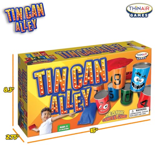 Thin Air Brands Ban Bag Toss Game for Kids - Carnival Can Beanbag Toss Game for Birthday Parties, Holidays, or Family Fun - 10 Fun Cans and 3 Beanbags - Indoor Outdoor Bowling Fun