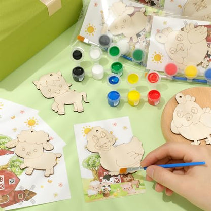 24 Pcs Farm Party Favors Wooden Painting Craft Kits Birthday Party Supplies with Organza Bag for Goodie Bags Fillers Adult Thank You Gifts - style: Farm Animal