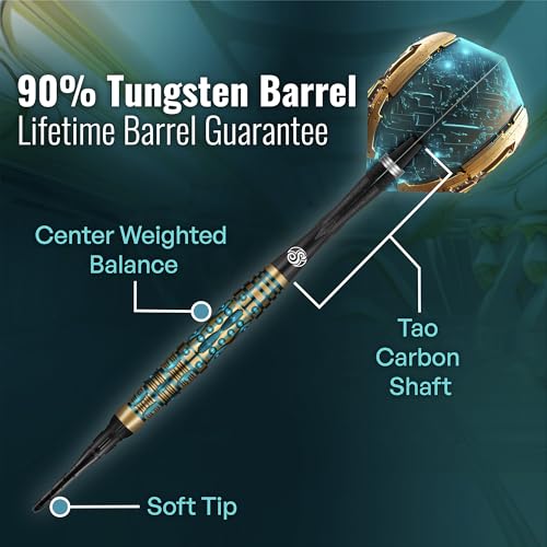 Shot! Darts AI Replicant Soft Tip Dart Set (20g) | 90% Tungsten Barrels | Center Weighted Black Titanium Coated | Pro Soft Tip Darts for Electronic Dartboard | Plastic Tip | Made in New Zealand