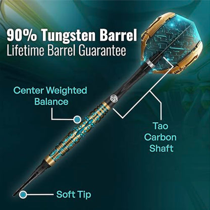 Shot! Darts AI Replicant Soft Tip Dart Set (20g) | 90% Tungsten Barrels | Center Weighted Black Titanium Coated | Pro Soft Tip Darts for Electronic Dartboard | Plastic Tip | Made in New Zealand