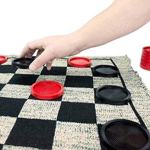 Checkers and Backgammon Giant 3 in 1 Checkers and Mega Tic Tac Toe Reversible Rug - Indoor/Outdoor Jumbo Board Games for Family Fun Parties