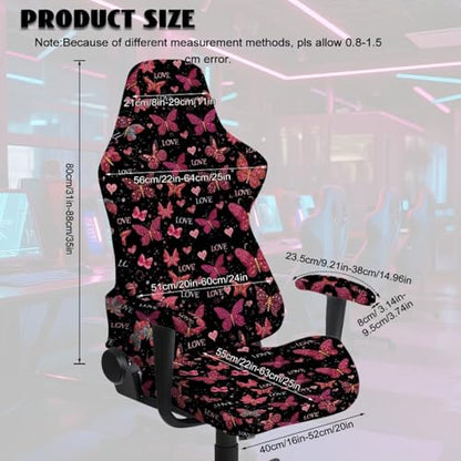 Suobstales Butterfly Heart Love Pattern Gaming Chair Cover, 4pc/Set Office Chair Cover with Armrest/Back Covers/Chair Seat Cover, Stretch Computer Video Game Office Chair Cover Valentine's Day Decor - color: Butterfly Heart Love