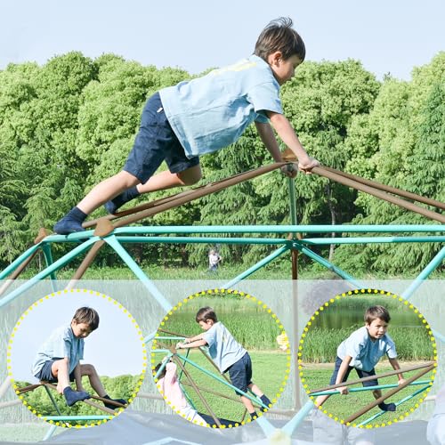 Merax 13FT Climbing Dome with Hammock, Outdoor Geometric Dome Climber Play Center for Kids 3-10 Supporting 1000 lbs, Easy Assembly Jungle Gym - style: 13FT Blue & Coffee