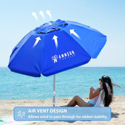 AMMSUN 6ft Folded Portable Travel Beach Umbrella with Sand Anchor Tilt Air vent UPF 50+UV Protection Fit In Suitcase Compact Foldable Telescopic umbrellas for Patio Garden Beach Pool Blue - color: 6ft Navy Blue