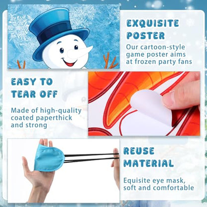 Faccito Pin The Nose On The Snowman Game Winter Party Games Snowman Poster Games with 24 Carrot Nose Stickers 1 Blindfold for Winter Holiday Birthday Party Activities Game Supplies - style: Snowman 2