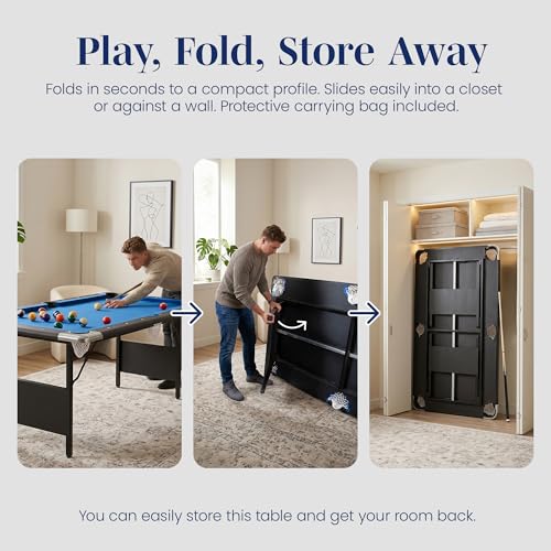 Hathaway Fairmont Folding Pool Table for Family & Home Use Includes Full Set of Billiard Balls, Cues, Chalk, Triangle and Carrying Bag, Portable Space-Saving Table