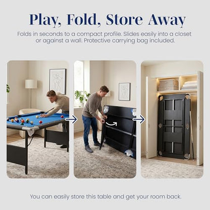 Hathaway Fairmont Folding Pool Table for Family & Home Use Includes Full Set of Billiard Balls, Cues, Chalk, Triangle and Carrying Bag, Portable Space-Saving Table