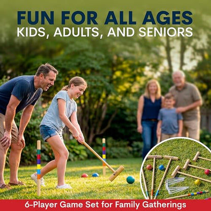 Premium Croquet Set for Adults – Deluxe Croquet Sets for Families with 35'' Wooden Mallets, Polymer Balls, Carrying Bag – Classic Outdoor Game and Lawn Play