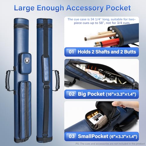 Adhafera Pool Cue Case, 2 X 2 Hard Pool Stick Case, Made of Faux Leather Billiards Accessories - color: Blue