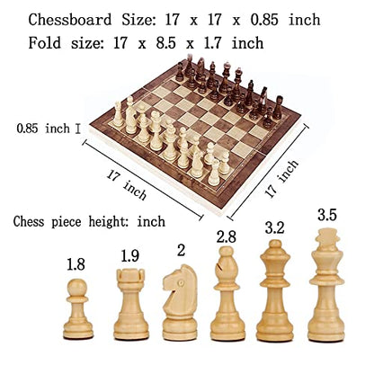 Chess Set, Folding Storage Wooden Chess Board Sets, 17" Wooden Chess, 3 in 1 Chess Board Game for Adults and Kids (Chess, Backgammon, Checkers) - size: 17x17 inches