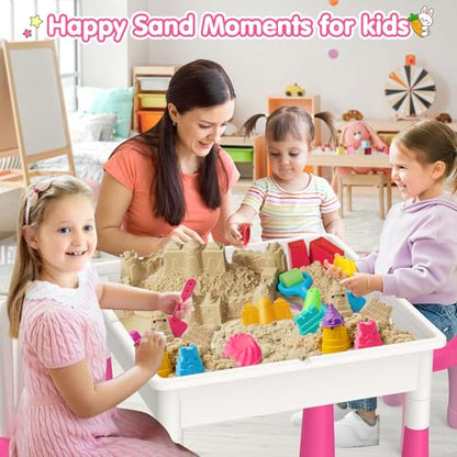 OCATO Kids Toddler Table and Chair Set: Water Table Activity Tables with 152Pcs Large Marble Run Building Blocks 2 Rabbit Chairs Storage All in One Play Sensory Sand Tables 3-6 Year Old Girl Toy Gift - color: Pink
