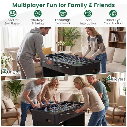 Goplus Foosball Table, 47" Competition Full Size Soccer Game Table with 22 Players, 2 Balls, Home Arcade Football Table Set for Adults, Family Nights, Game Rooms, Parties - color: Black