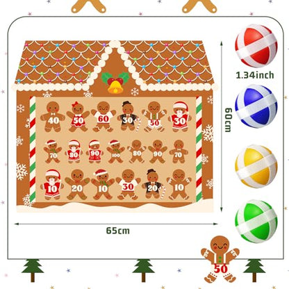Jenaai Christmas Games Toys Gifts Large Xmas Felt Dart Board Game with 12 Pcs Sticky Balls Christmas Party Supplies Indoor Outdoor Xmas Decor for Family Carnival Birthday Gifts - style: Gingerbread House