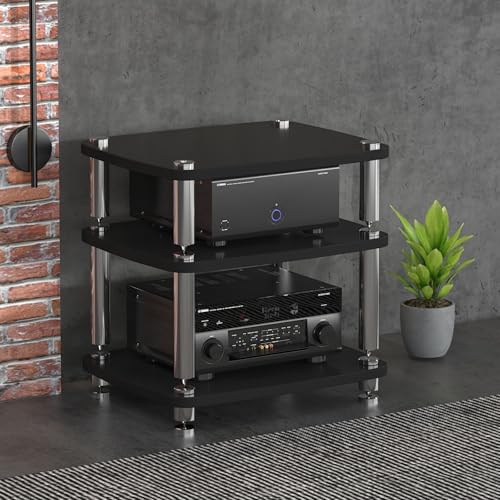 Audio Rack,Gaming Shelf,AV Media Stand Corner Shelf,DVD Shelf,CD Display Cabinet,Entertainment Stand,Rack Audio Tower,Record Player Stand,for Living,Gaming,Recording Room.(Black,60x48x57cm) - color: Black, size: 60x48x57cm
