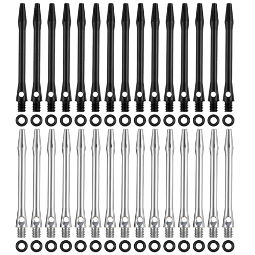 KALIONE 30 Packs Dart Shafts for Steel Tip, Aluminum 2ba Thread Dart Accessories 45 Mm/48 Mm Dart Shafts Replacement Kit with Rubber O Rings for Darts Sharpener Flights Sports