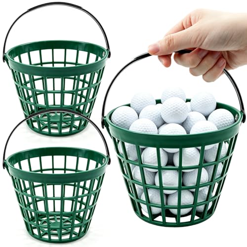 3 Pack Small Plastic Golf Ball Basket, Golf Ball Container Bucket with Handle, Portable Baskets for Storage for Golf Cart Accessories, Holds 25 Balls, Green