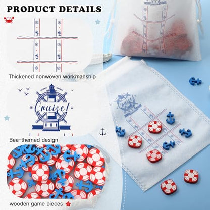 Sotiff 36 Set Cruise Party Favors Tic Tac Toe Game Bulk Includes 360pcs Mini Anchors Lifebuoy Wood Pieces 36pcs Drawstring Bag Kid Party Gift for Nautical Themed Birthday Supplies - style: Nautical Themed