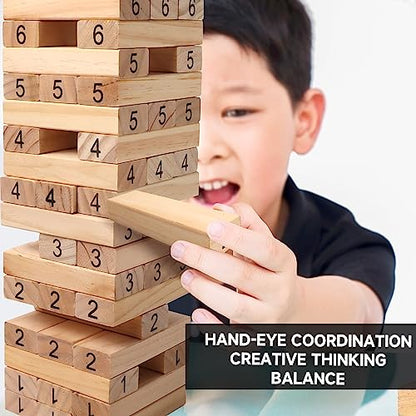 GSE Games & Sports Expert 54-Piece Mini Tumbling Timbers, Wooden Blocks Stacking Floor Game Set (Build to Over 1.5ft)