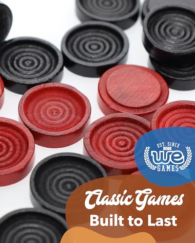 WE Games Wooden Checkers Pieces with Drawstring Storage Bag - 24 Checker Pieces Only - Red & Black, 2-inch Diameter - size: 2 inch diameter