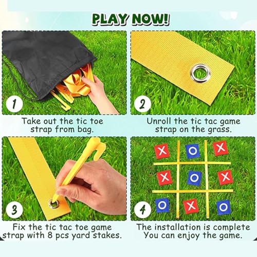 Outdoor Tac Toe Game Toss Game Set 120x120cm Classic with Ground Stakes Backyard Toy for Camping Patio Barbecue Picnic - color: yellow A
