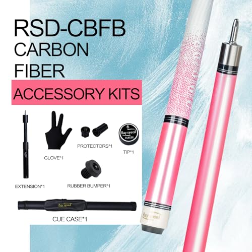 Carbon Fiber Pool Cue Stick 12.5mm Rainbow Tip Low Deflection Pool Stick with Uni-loc Pin Joint and Extension Pool Stick-20 oz - color: Pink-Pro