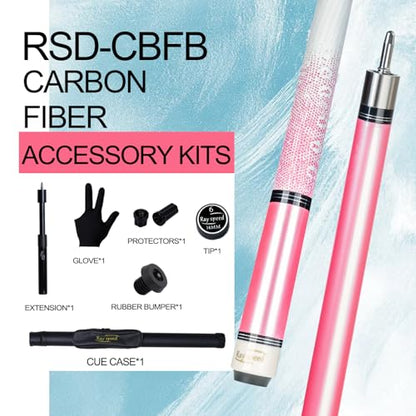 Carbon Fiber Pool Cue Stick 12.5mm Rainbow Tip Low Deflection Pool Stick with Uni-loc Pin Joint and Extension Pool Stick-20 oz - color: Pink-Pro
