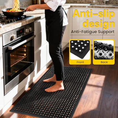 24"x 36" Rubber Floor Mat, Non-Slip Rubber Floor Mat Heavy Duty Mats for Outdoor Restaurant Kitchen Bar (Black) - size: 24"L x 36"W x 0.4"Th