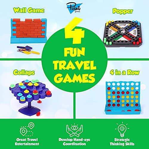 Travel Games 4-in-1 Airplane Travel Essentials, Road Trip Essentials Kids Fun Games, Easy Storage & Travel Friendly, Critical Thinking and Brain Development Skills