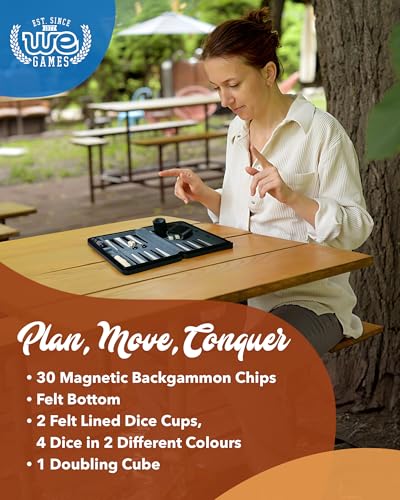 WE Games Backgammon Set, Board Games for Adults - Travel Games - Magnetic with Navy Blue Leatherette Backgammon Board and Carrying Strap - Travel Backgammon Sets for Adults - color: Navy Blue