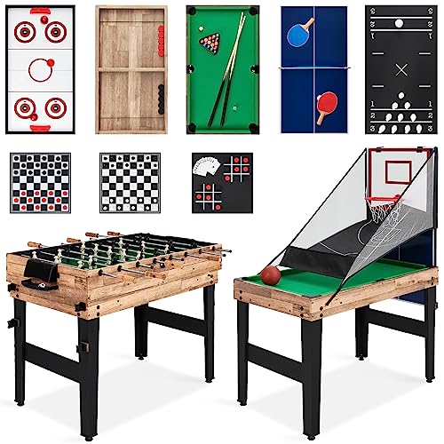 Best Choice Products Combo Game Table Set for Home, Game Room, Friends & Family w/Ping Pong, Foosball, Basketball, Air Hockey, Archery, Chess, Checkers, Shuffleboard, Bowling - color: Natural