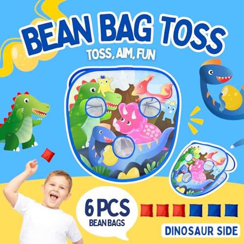 Grip Kids 2 in-1 Dinosaur and Spaceship-Themed 27-inch Bean Bag Toss Game Set for for 1-2 Players, Backyard Games, Family Party, Birthday, for Toddlers Ages 3 4 5 6 Year Old- Amazon Exclusive