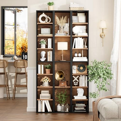 FOTOSOK 8-Tier Media Tower Rack, 11.6 X 9.3 X 71 Inches CD DVD Slim Storage Cabinet with Adjustable Shelves, Tall Narrow Bookcase Display Bookshelf for Home Office, Black/Brown - color: Black/Brown