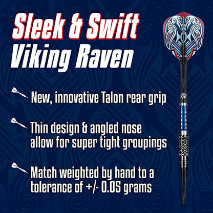 Shot Darts Soft Tip, Viking Raven (18g/20g) 90% Tungsten Barrels, Center Balanced with with Dual grip Handcrafted Professional Dart Set and Flights Made in New Zealand Plastic Tip Bar Darts for Adults