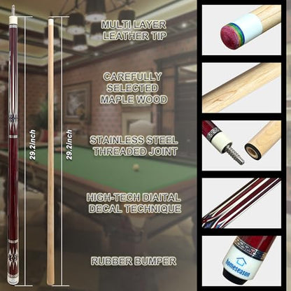 HomeSeason Pool Cue Stick 58inch 18oz-21oz 12.5mm Tip Professional Billiard Canadian Maple Wood 2-Piece Combination Cues Sticks - color: 18oz